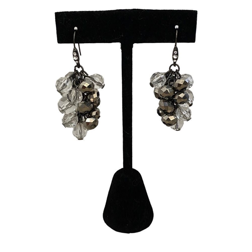 Hematite + Clear Multi Faceted Beaded Drop Dangle Earrings Women’s Size OS